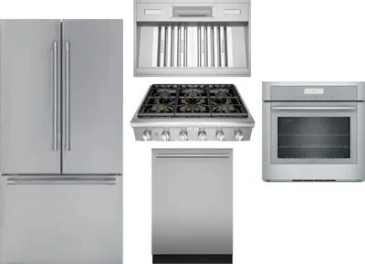 5 Piece Package Includes Refrigerator, Cooktop, Wall Oven, Hood And Dishwasher