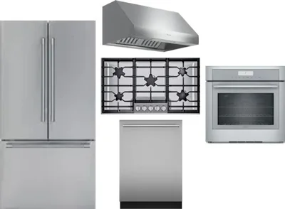 5 Piece Package Includes Refrigerator, Cooktop, Wall Oven, Hood And Dishwasher