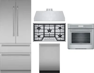 5 Piece Package Includes Refrigerator, Cooktop, Wall Oven, Hood And Dishwasher