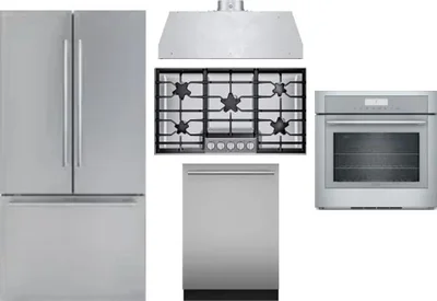 5 Piece Package Includes Refrigerator, Cooktop, Wall Oven, Hood And Dishwasher