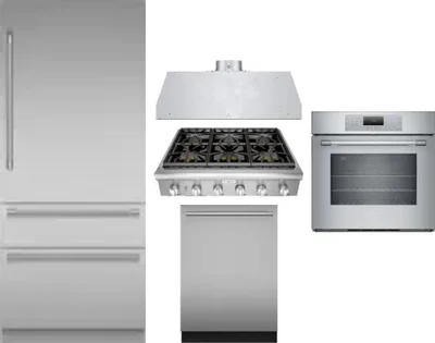 5 Piece Package Includes Refrigerator, Cooktop, Wall Oven, Hood And Dishwasher