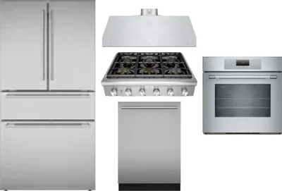 5 Piece Package Includes Refrigerator, Cooktop, Wall Oven, Hood And Dishwasher