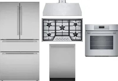 5 Piece Package Includes Refrigerator, Cooktop, Wall Oven, Hood And Dishwasher