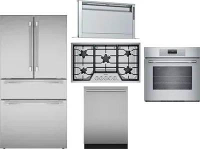5 Piece Package Includes Refrigerator, Cooktop, Wall Oven, Hood And Dishwasher