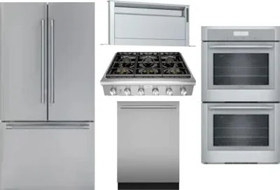 5 Piece Package Includes Refrigerator, Cooktop, Wall Oven, Hood And Dishwasher