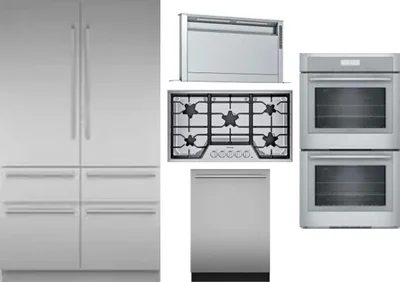 5 Piece Package Includes Refrigerator, Cooktop, Wall Oven, Hood And Dishwasher
