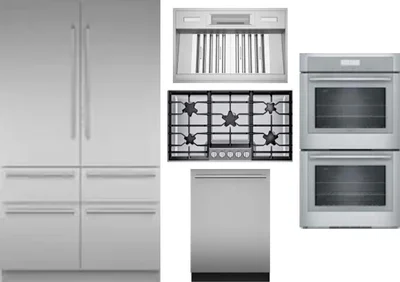 5 Piece Package Includes Refrigerator, Cooktop, Wall Oven, Hood And Dishwasher