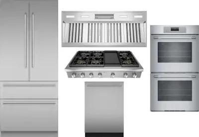 5 Piece Package Includes Refrigerator, Cooktop, Wall Oven, Hood And Dishwasher
