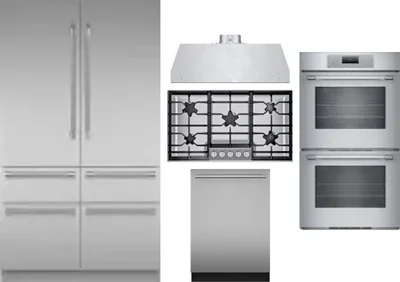 5 Piece Package Includes Refrigerator, Cooktop, Wall Oven, Hood And Dishwasher