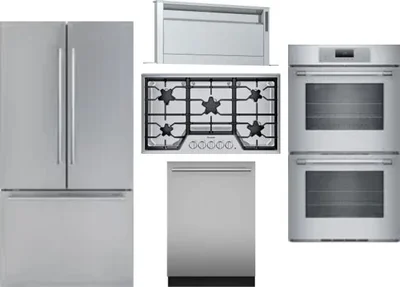 5 Piece Package Includes Refrigerator, Cooktop, Wall Oven, Hood And Dishwasher