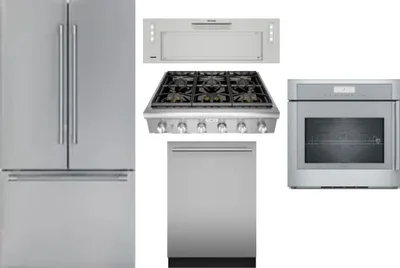 5 Piece Package Includes Refrigerator, Cooktop, Wall Oven, Hood And Dishwasher