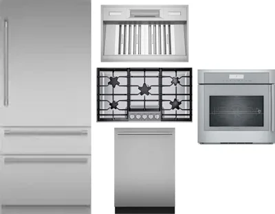 5 Piece Package Includes Refrigerator, Cooktop, Wall Oven, Hood And Dishwasher