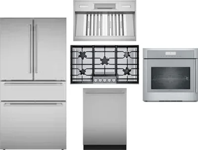 5 Piece Package Includes Refrigerator, Cooktop, Wall Oven, Hood And Dishwasher