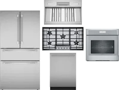 5 Piece Package Includes Refrigerator, Cooktop, Wall Oven, Hood And Dishwasher