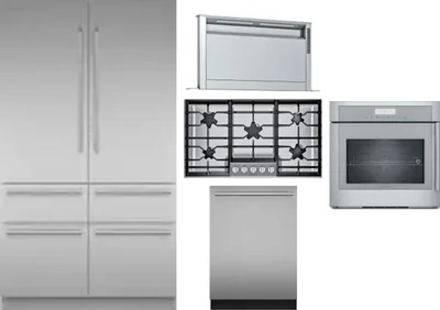 5 Piece Package Includes Refrigerator, Cooktop, Wall Oven, Hood And Dishwasher