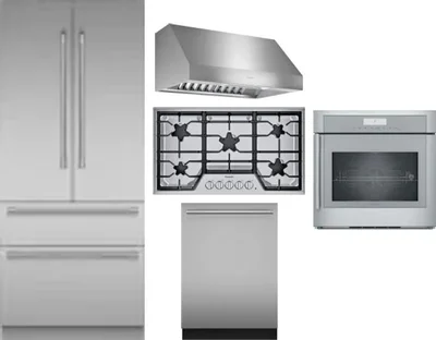 5 Piece Package Includes Refrigerator, Cooktop, Wall Oven, Hood And Dishwasher