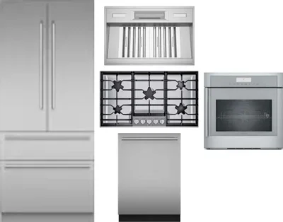 5 Piece Package Includes Refrigerator, Cooktop, Wall Oven, Hood And Dishwasher