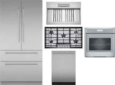 5 Piece Package Includes Refrigerator, Cooktop, Wall Oven, Hood And Dishwasher