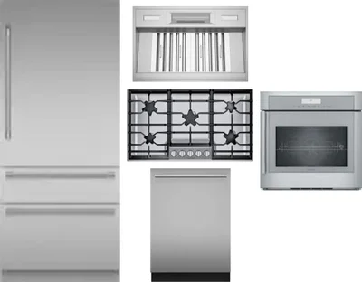 5 Piece Package Includes Refrigerator, Cooktop, Wall Oven, Hood And Dishwasher