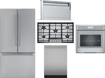 5 Piece Package Includes Refrigerator, Cooktop, Wall Oven, Hood And Dishwasher