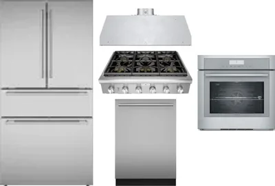 5 Piece Package Includes Refrigerator, Cooktop, Wall Oven, Hood And Dishwasher