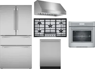 5 Piece Package Includes Refrigerator, Cooktop, Wall Oven, Hood And Dishwasher