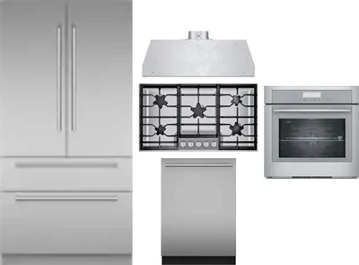 5 Piece Package Includes Refrigerator, Cooktop, Wall Oven, Hood And Dishwasher