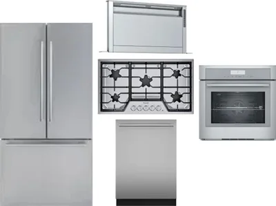 5 Piece Package Includes Refrigerator, Cooktop, Wall Oven, Hood And Dishwasher