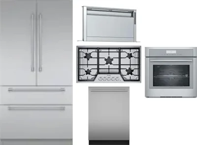 5 Piece Package Includes Refrigerator, Cooktop, Wall Oven, Hood And Dishwasher