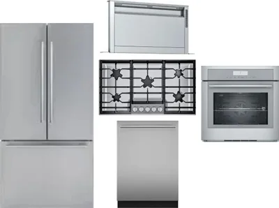 5 Piece Package Includes Refrigerator, Cooktop, Wall Oven, Hood And Dishwasher