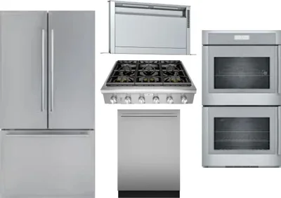 5 Piece Package Includes Refrigerator, Cooktop, Wall Oven, Hood And Dishwasher
