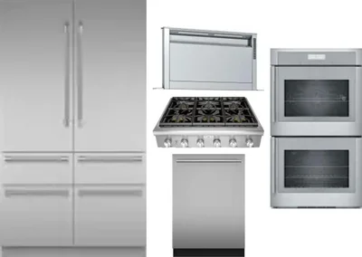 5 Piece Package Includes Refrigerator, Cooktop, Wall Oven, Hood And Dishwasher
