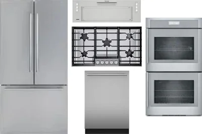 5 Piece Package Includes Refrigerator, Cooktop, Wall Oven, Hood And Dishwasher