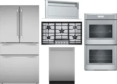 5 Piece Package Includes Refrigerator, Cooktop, Wall Oven, Hood And Dishwasher