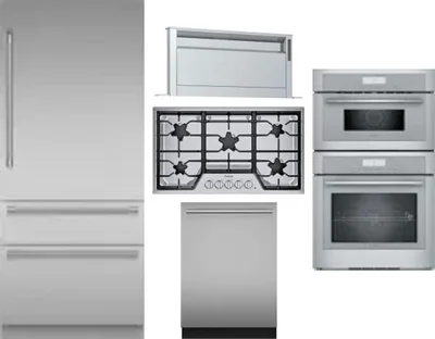 5 Piece Package Includes Refrigerator, Cooktop, Wall Oven, Hood And Dishwasher