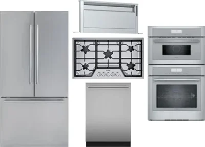 5 Piece Package Includes Refrigerator, Cooktop, Wall Oven, Hood And Dishwasher
