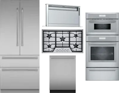 5 Piece Package Includes Refrigerator, Cooktop, Wall Oven, Hood And Dishwasher