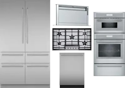 5 Piece Package Includes Refrigerator, Cooktop, Wall Oven, Hood And Dishwasher