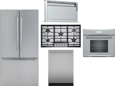 5 Piece Package Includes Refrigerator, Cooktop, Wall Oven, Hood And Dishwasher