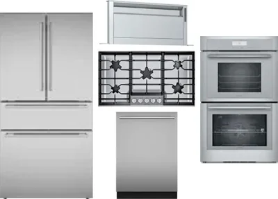 5 Piece Package Includes Refrigerator, Cooktop, Wall Oven, Hood And Dishwasher