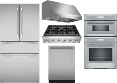 5 Piece Package Includes Refrigerator, Cooktop, Wall Oven, Hood And Dishwasher