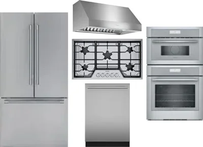 5 Piece Package Includes Refrigerator, Cooktop, Wall Oven, Hood And Dishwasher