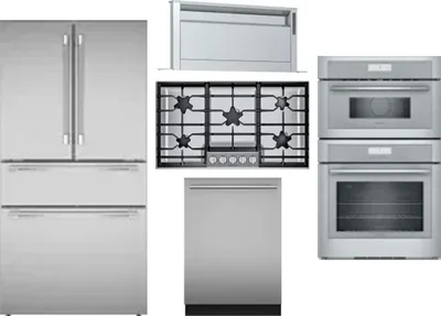 5 Piece Package Includes Refrigerator, Cooktop, Wall Oven, Hood And Dishwasher