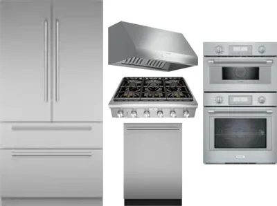 5 Piece Package Includes Refrigerator, Cooktop, Wall Oven, Hood And Dishwasher