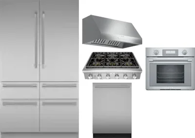 5 Piece Package Includes Refrigerator, Cooktop, Wall Oven, Hood And Dishwasher