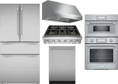 5 Piece Package Includes Refrigerator, Cooktop, Wall Oven, Hood And Dishwasher