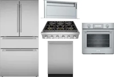 5 Piece Package Includes Refrigerator, Cooktop, Wall Oven, Hood And Dishwasher