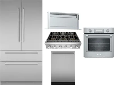5 Piece Package Includes Refrigerator, Cooktop, Wall Oven, Hood And Dishwasher