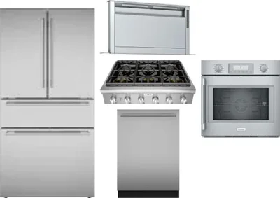 5 Piece Package Includes Refrigerator, Cooktop, Wall Oven, Hood And Dishwasher