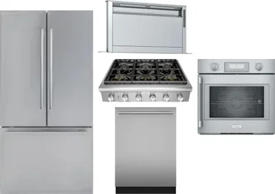 5 Piece Package Includes Refrigerator, Cooktop, Wall Oven, Hood And Dishwasher